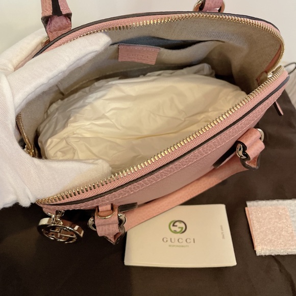 GUCCI 449661 Dollar Calfskin Small GG Charm Dome Bag Soft Pink - Picture 10 of 12